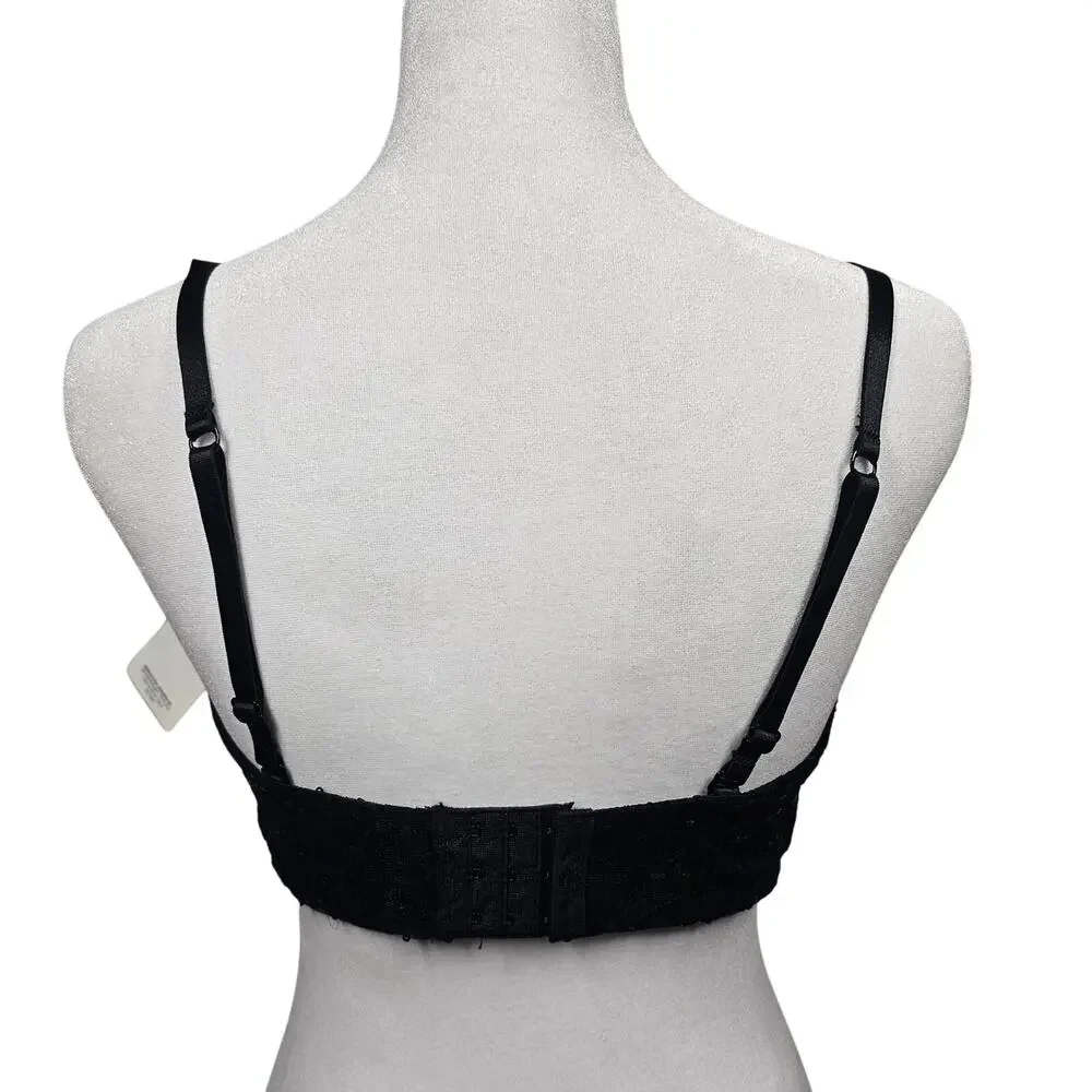 René Rofé NWT Black Sequin Convertible Stretch Bra with Removable Pads Size S